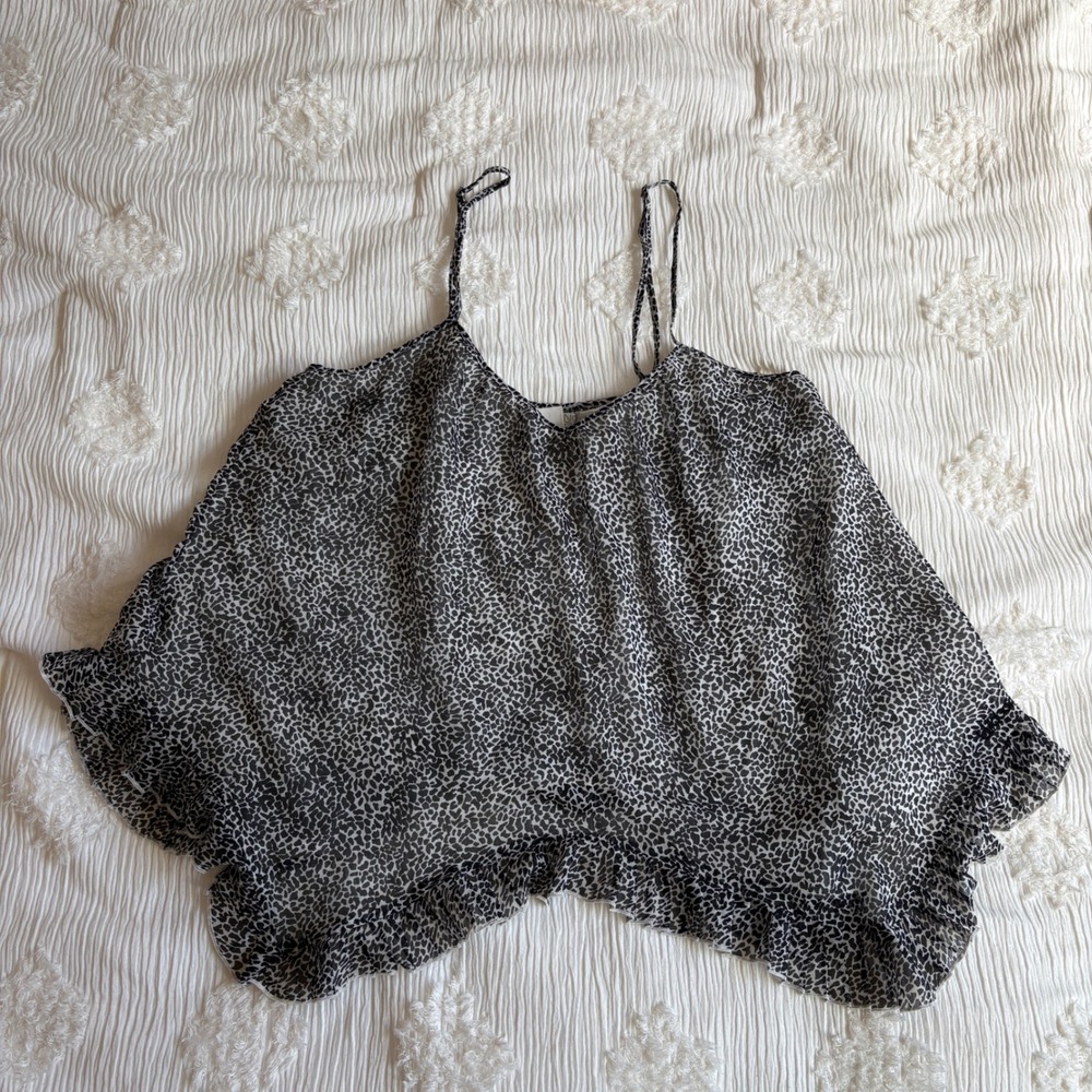 VTG Animal Print Ruffle Camisole Top Black White L Y2K Surf Archival Billabong